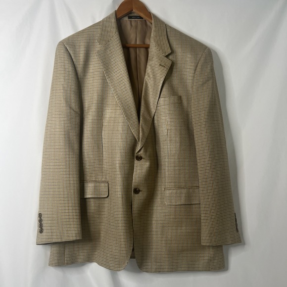 Chaps Other - Chaps Ralph Lauren Blazer Mens 44R Suit Jacket Brown Tan 100% Silk Houndstooth‎